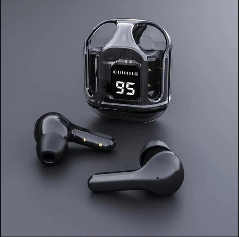 EARBUDS AIR 31 WIRELESS EARBUDS WITH CRYSTAL TRANSPARENT CASE TPYE C CHARGING|Air31 TWS| Bluetooth 5.3 Gaming Headsets Noise Reduction Touch Control Ear buds with Microphone (BLACK)